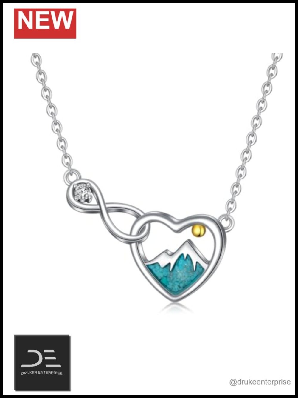 925 Sterling Silver Turquoise Mountain Pendant Necklace Religious Faith